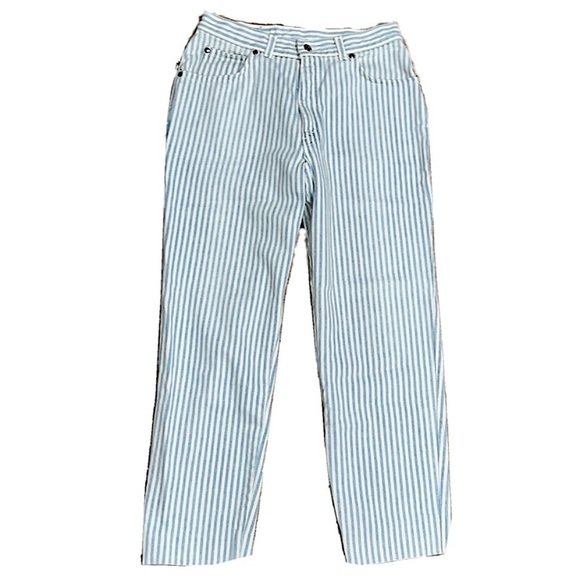 Levi's 900 Series Silver Tab 80s Vintage Straight Leg Blue White Railroad Stripe - Picture 1 of 9